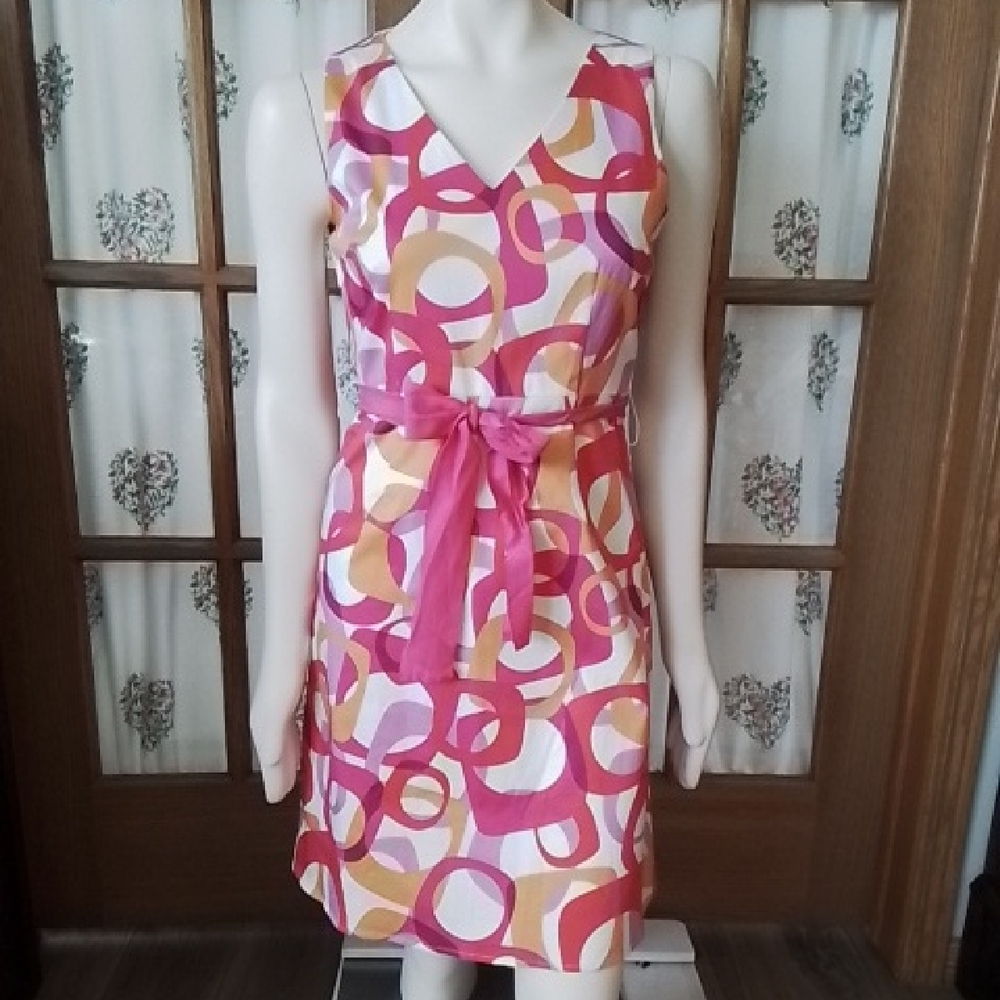 Spense Women's Sleeveless Dress, Pink/Orange On White, Size 6.